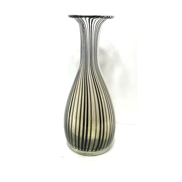 Vintage Dino Martens Style Black White Striped Murano Glass Vase 1960s Art Glass - Picture 6 of 8